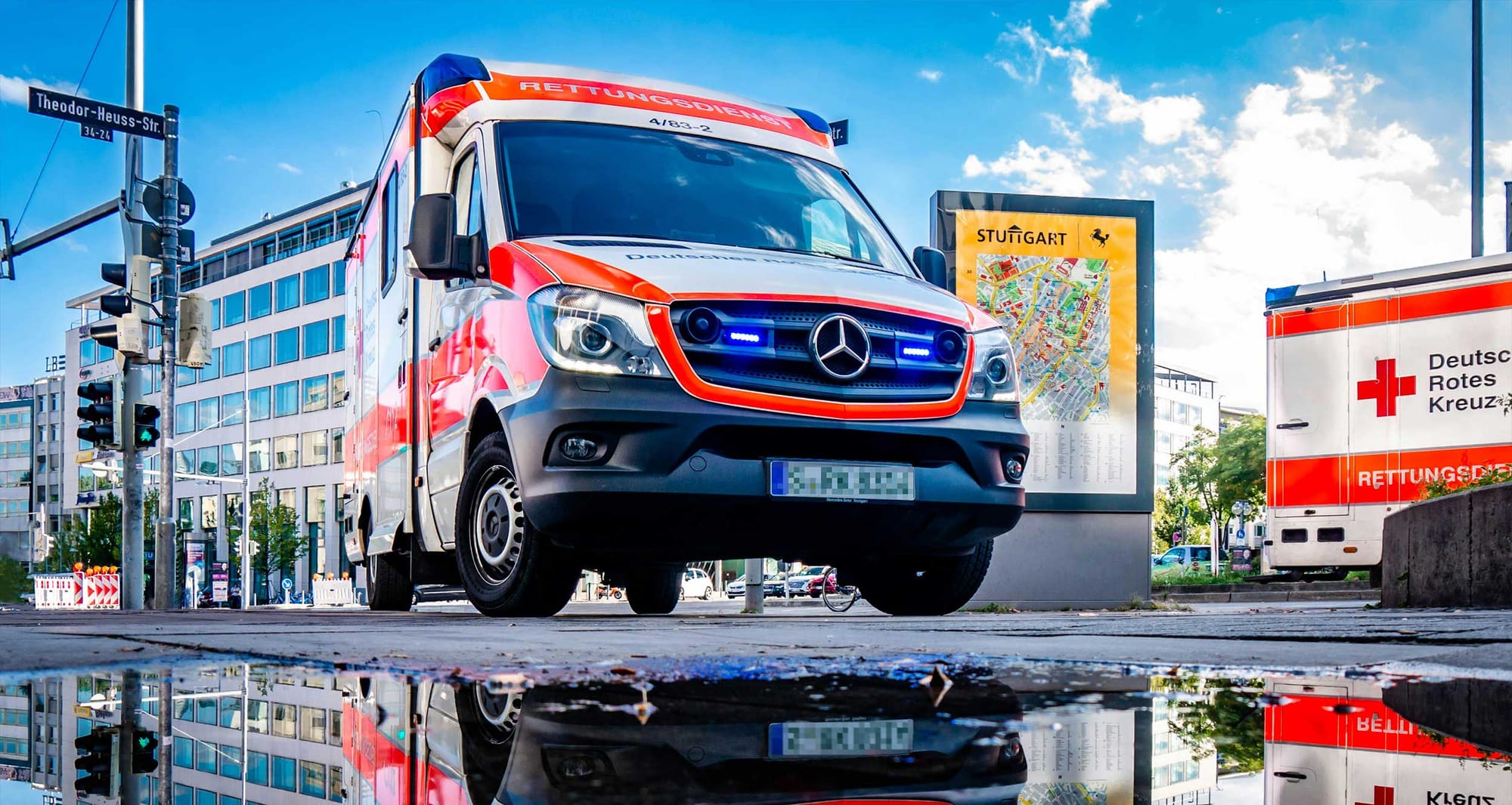 Ambulance in city of Stuttgart, Germany.