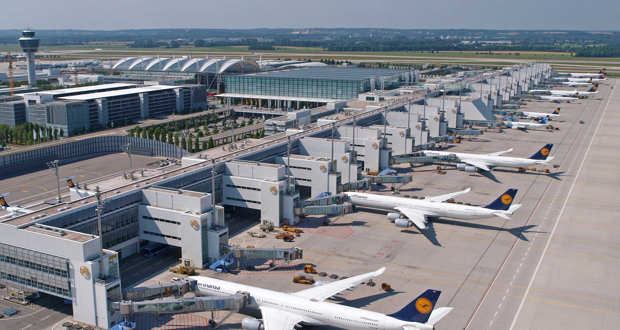 Aerial photo of Munich Airport.