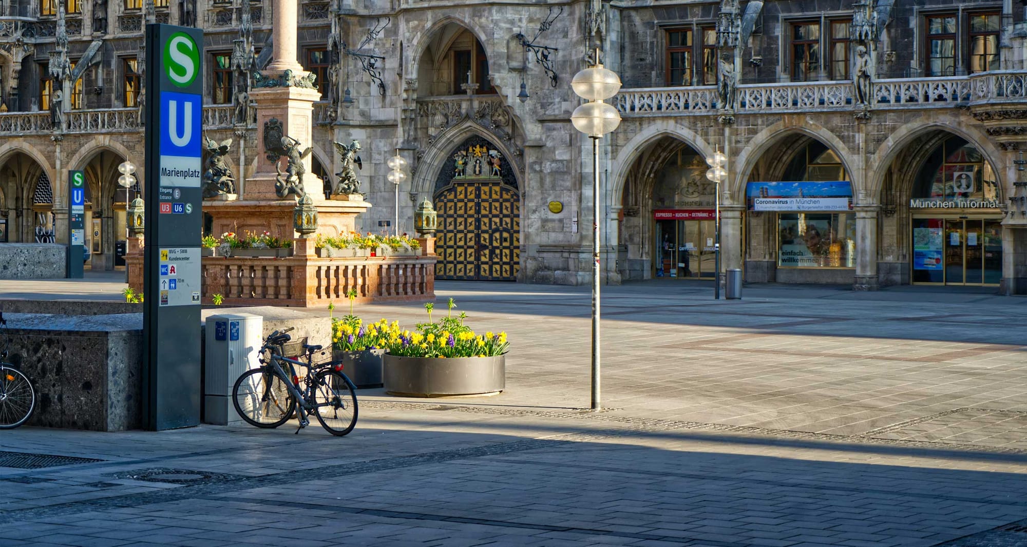 Pedestrian sidewalk and square in Munich, Germany.