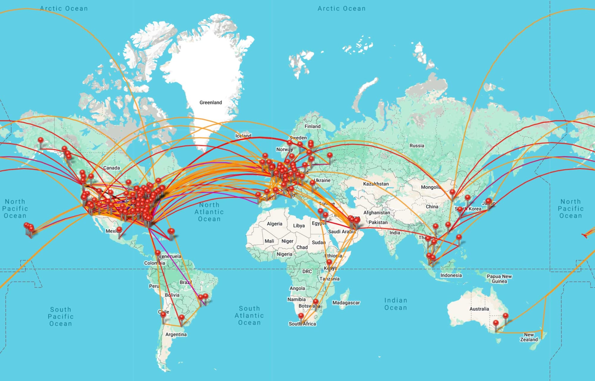 Map of flight routes.