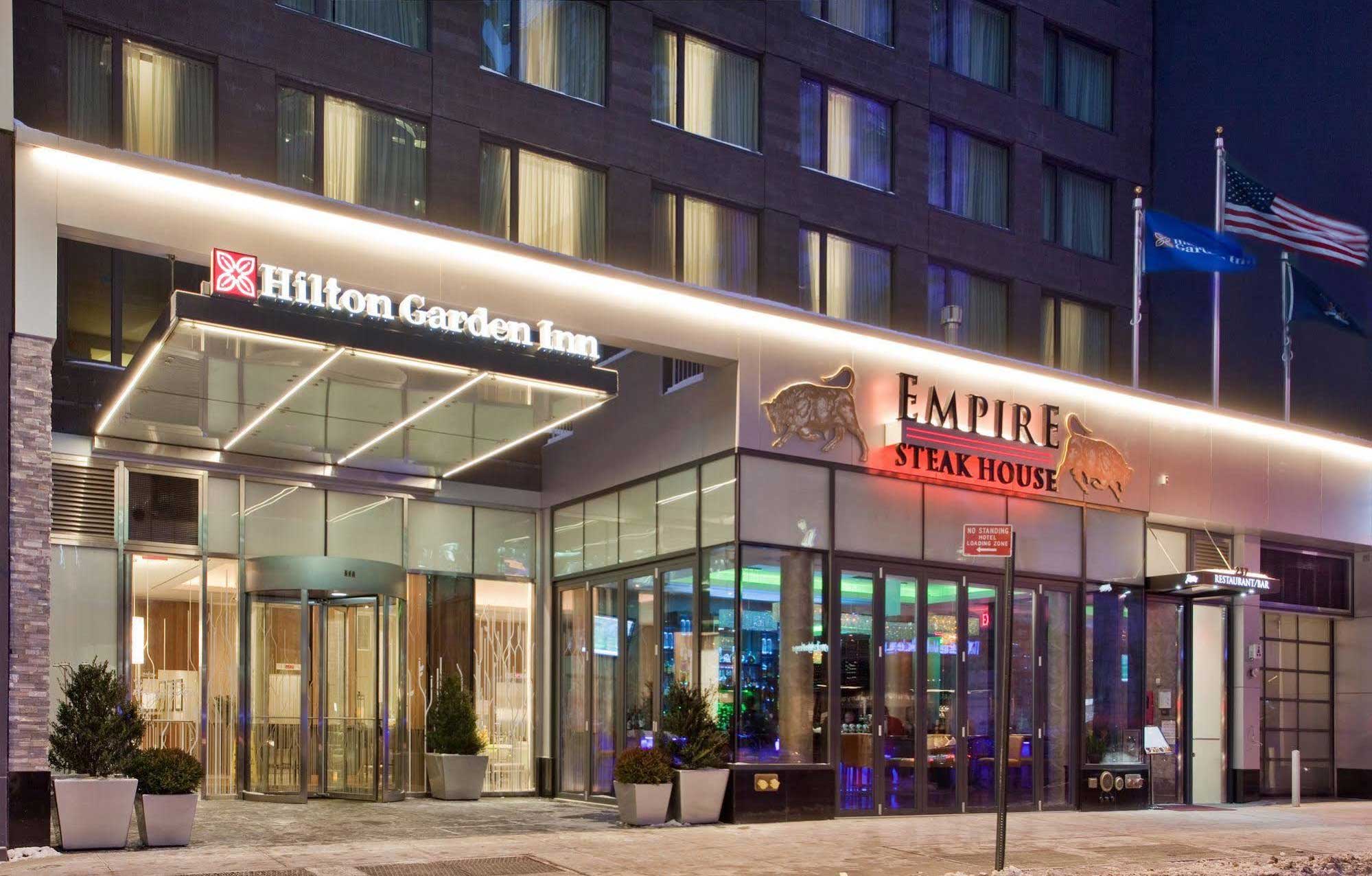 Exterior of hotel entrance.