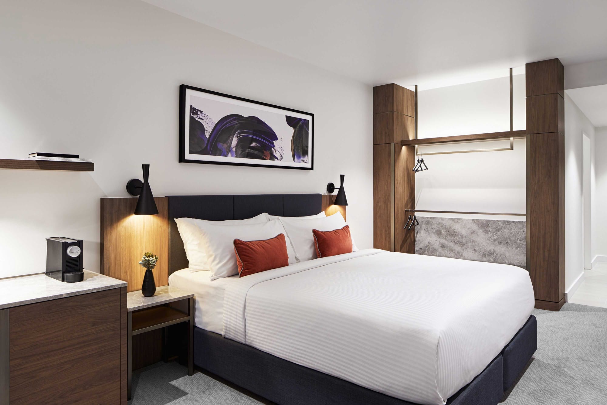Wheelchair accessible room with king size bed.