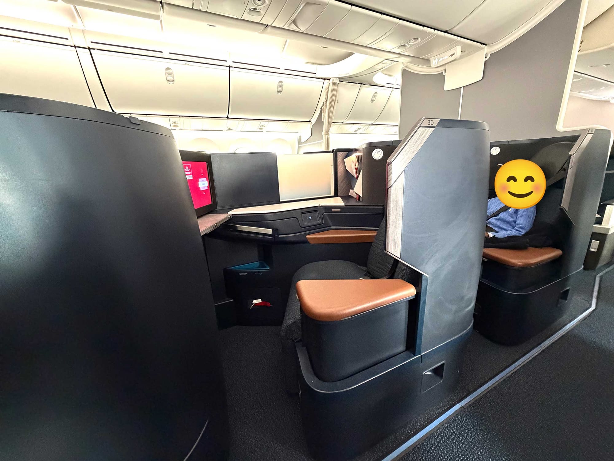 Business class seat on Royal Air Maroc Boeing 787 aircraft.