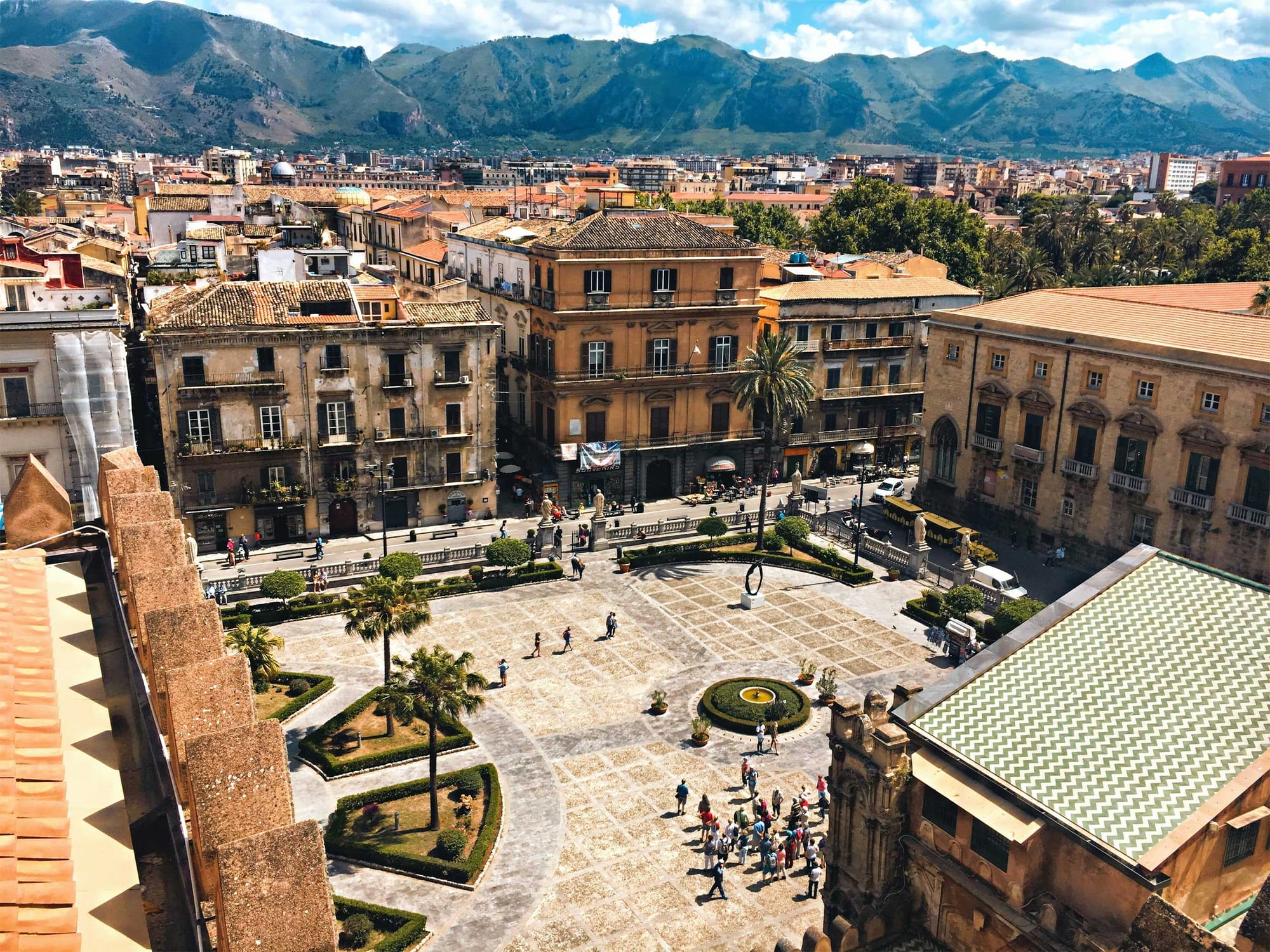Historic city center square in Palermo, Italy.