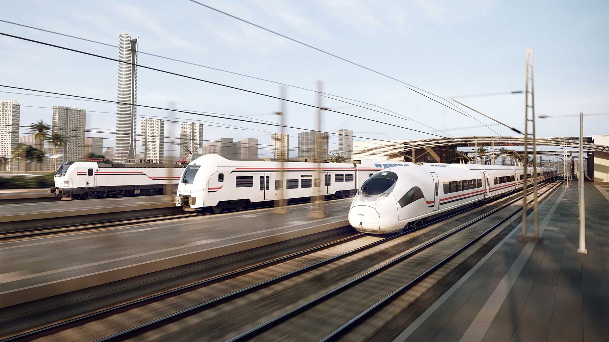 Illustration of new Siemens Mobility trains built for Egypt railways.