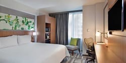 Hotel room with king size bed.