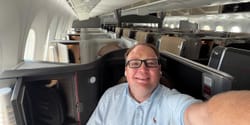 Selfie of John seated in Flagship Suite.