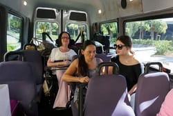 Kim Jago riding in a wheelchair accessible mini bus from California to Las Vegas