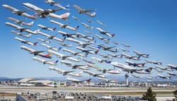 Montage of Airplanes Taking Off From Los Angeles International Airport