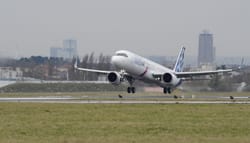 Airbus A321LR aircraft landing in New York.