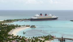 Disney Cruise Line ship at Castaway Cay in the Bahamas.