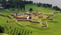 Aerial photograph of Fort McHenry, with its distinctive star shape outline.