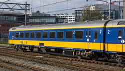 Train at railway station or depot.