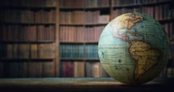 Earth globe in library.