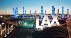 Large LAX sign outside the Los Angeles Airport.