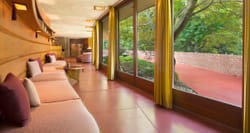 Interior corridor of Frank Lloyd Wright's Laurent House.