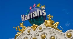 Harrah's sign at top of building.