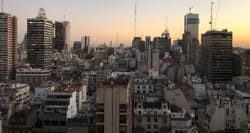 Buenos Aires skyline at dusk.