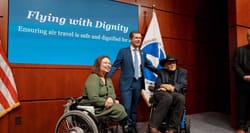 Secretary Pete pictured with Senator Tammy Duckworth and DOT Disability Policy Advisor Kelly Buckland.