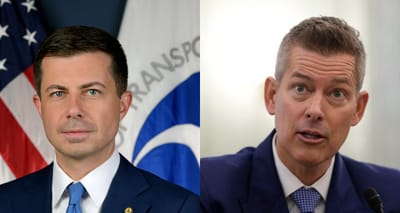 Side by side images of Secretary Pete and Transportation Secretary nominee Sean Duffy.