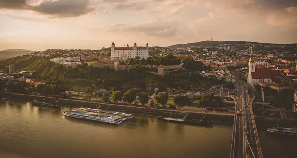 Skyline of wheelchair accessible Bratislava, Slovakia.