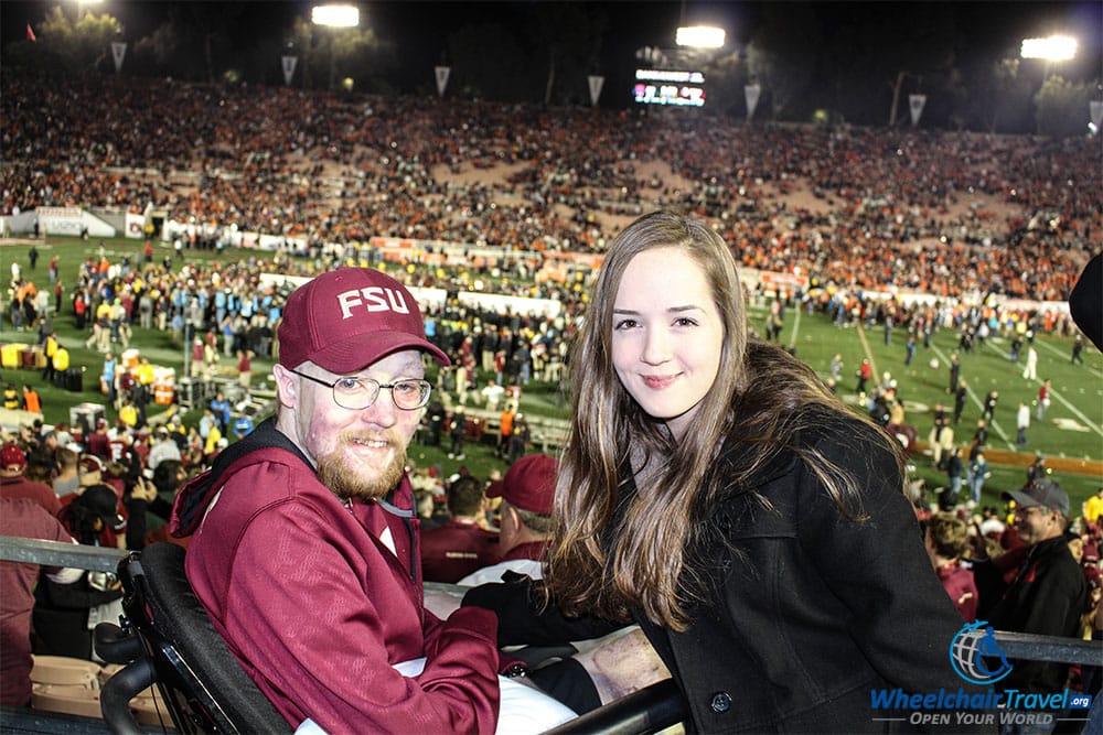 John with his sister at the Rose Bowl in Pasadena, California.