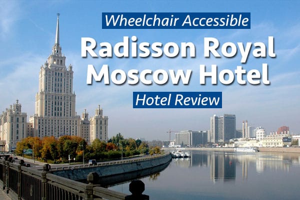 Photo Description: Radisson Royal Moscow Hotel seen from a nearby bride that crosses the Moskva River. Text overlaying image