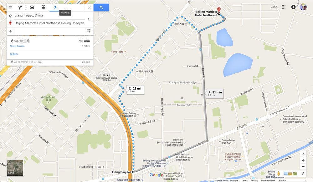 Map of the route from the subway station to my hotel.