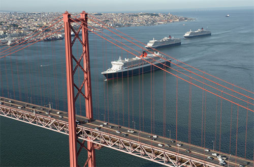 3 Cunard Cruise Ships Engering the Port of Lisbon