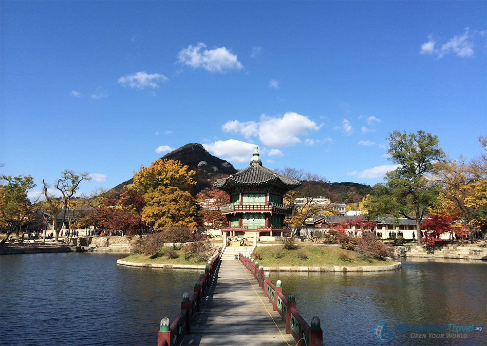 Gyeongbokgung Palace, Seoul Wheelchair Accessible Travel Guide - Hyangwonjeong Pavilion on Hyangwonji Lake