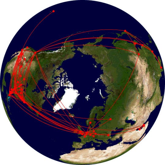 Two Years of Wheelchair Travel - Flight Route Map