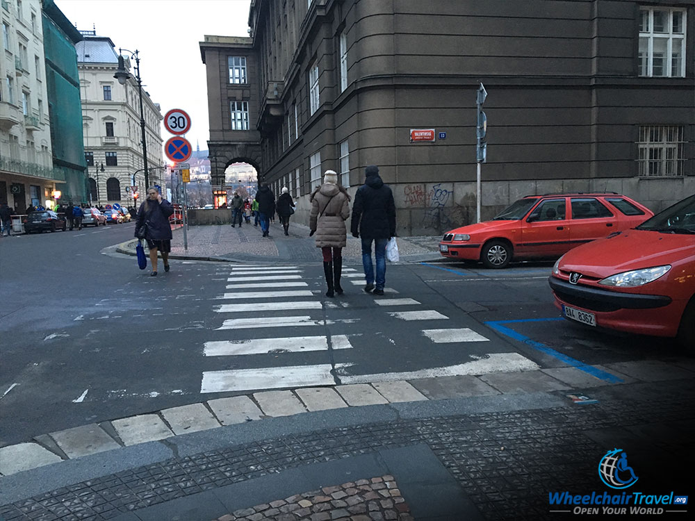 Typical Prague Crosswalk Wheelchair Accessible Curb Cut