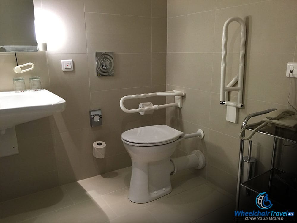 Prague Marriott Hotel Wheelchair Accessible Room 249, Sink and Toilet with Grab Bars