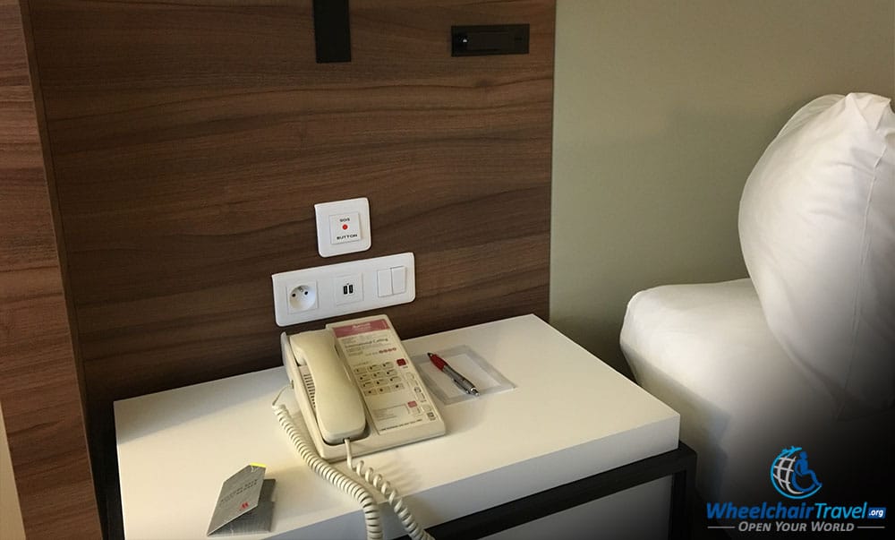 Prague Marriott Hotel Wheelchair Accessible Room 249, Nightstand Power Outlets