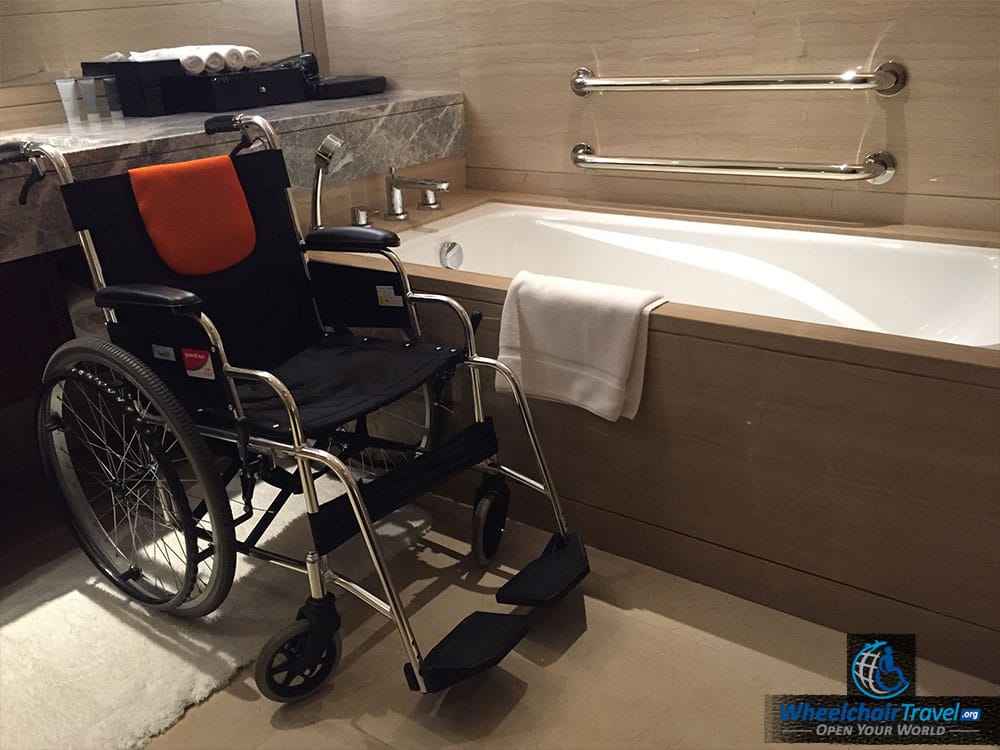 JW Marriott Beijing Hotel Room Wheelchair Accessible Bathroom Makeshift Shower