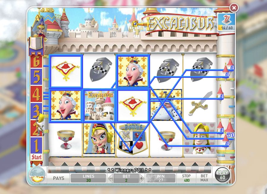 PHOTO DESCRIPTION: Screenshot of the Excalibur slot machine game in the myVEGAS rewards game on Facebook.