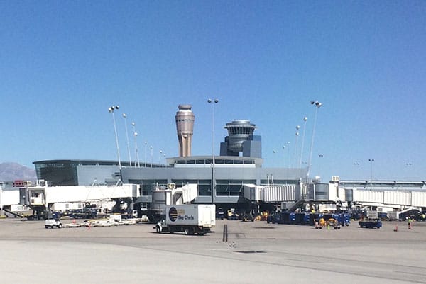 PHOTO DESCRIPTION: Las Vegas Airport as seen from the taxiway.