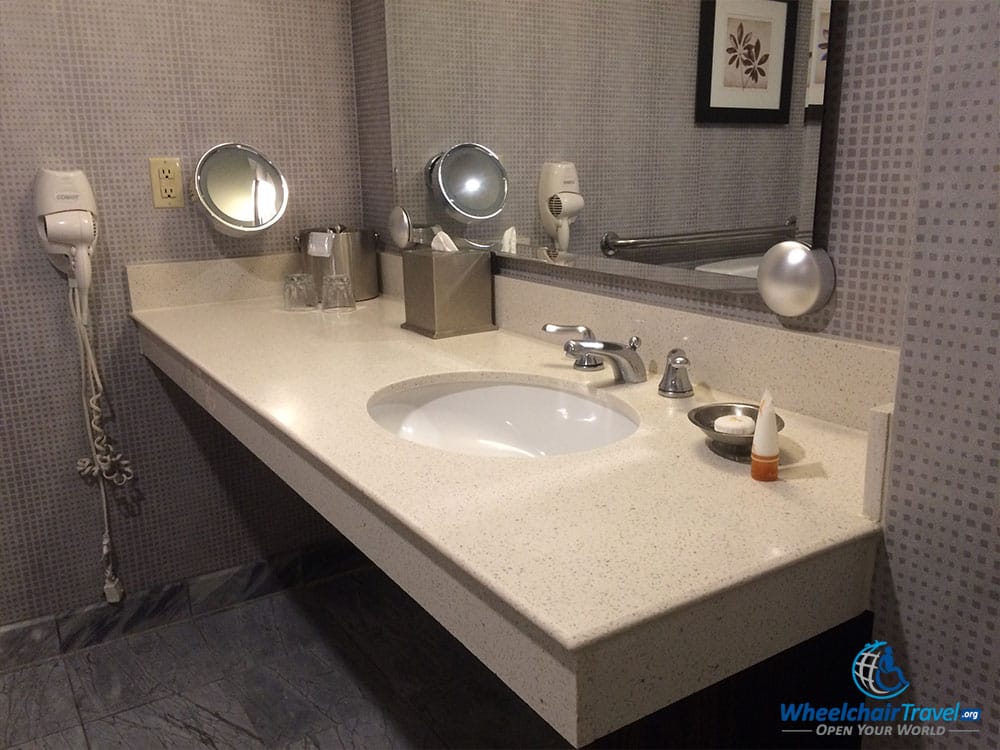 PHOTO DESCRIPTION: Bathroom sink in Room 2826 at the New York-New York hotel in Las Vegas.