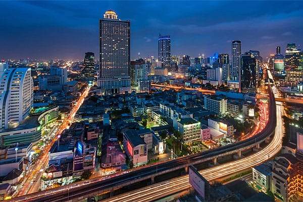 PHOTO DESCRIPTION: Bangkok skyline at night.