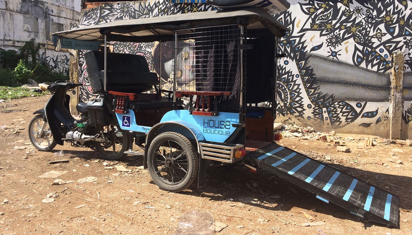 Mobilituk is a wheelchair accessible tuk-tuk in Cambodia.