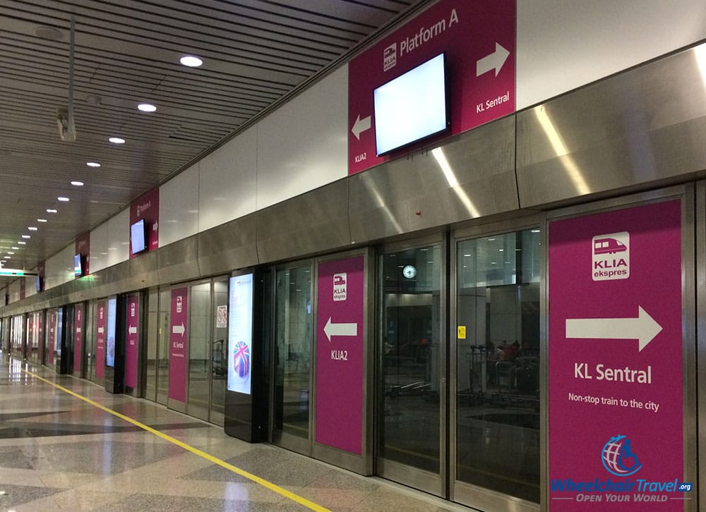 PHOTO DESCRIPTION: Boarding platform for the KLIA Ekspres train at Kuala Lumpur International Airport.