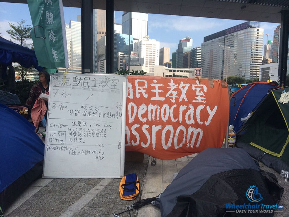 PHOTO DESCRIPTION: Umbrella Movement Democracy Classroom in Hong Kong.