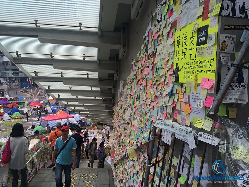 PHOTO DESCRIPTION: Post-it notes on a stairway wall in Admiralty, Hong Kong.