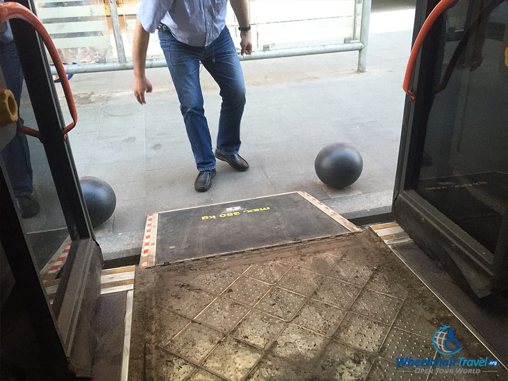 PHOTO: Wheelchair ramp on a Bucharest RATB city bus.