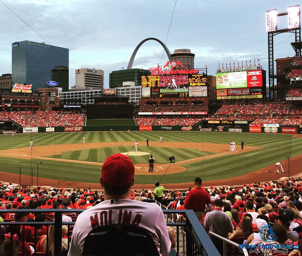 PHOTO: Wheelchair user John Morris at a St. Louis Cardinals baseball game.