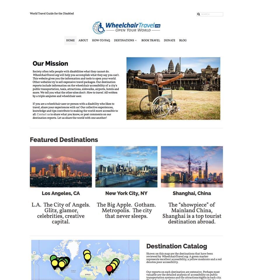 IMAGE: Screenshot of the Version 1 WheelchairTravel.org website design.