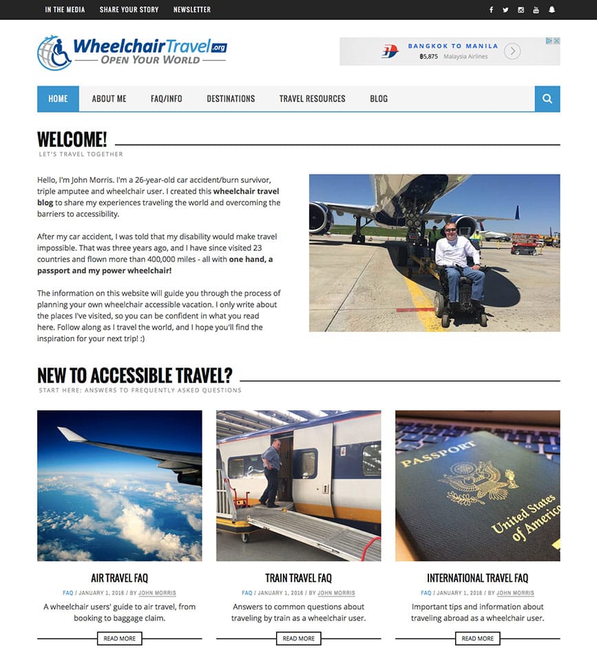 IMAGE: Screenshot of the Version 2 WheelchairTravel.org website design.