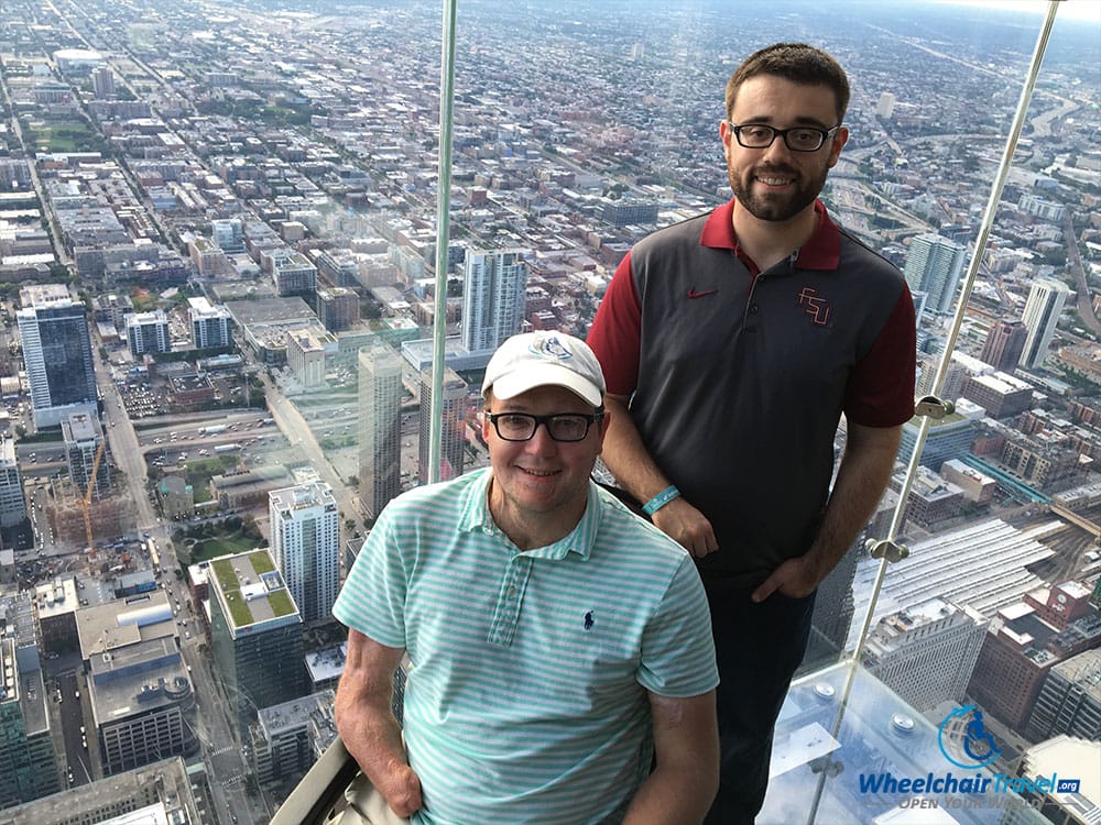 PHOTO: Wheelchair in The Ledge glass box at Skydeck Chicago Willis Tower.