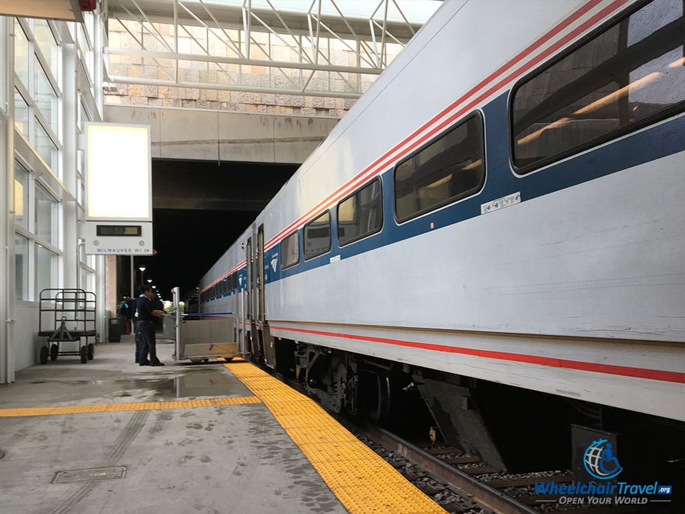 PHOTO: Amtrak train stopped at Milwaukee Intermodal Station.