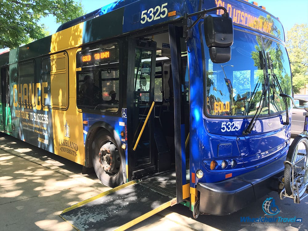 PHOTO: Milwaukee city bus with its wheelchair ramp extended.